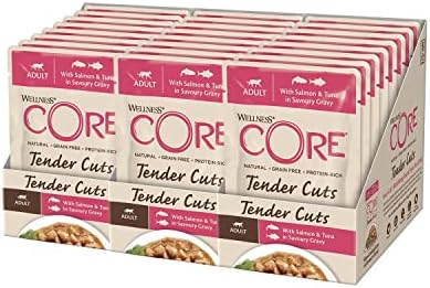 Wellness CORE Tender Cuts, Wet Cat Food, Cat Food Wet with Tender Pieces in Sauce, Grain Free, High Meat Content, Chicken Selection Mix, 6 x 85 g