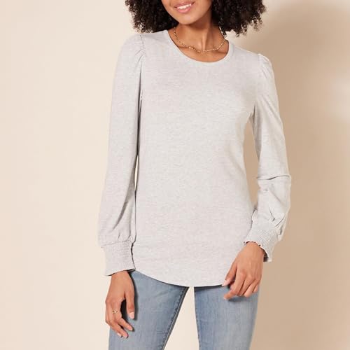Image of Amazon Essentials Women's Long-Sleeve Crewneck Smocked Cuff T-Shirt