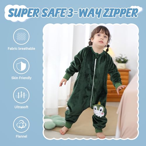 Image of MICHLEY Flannel Baby Sleeping Bag Unisex Pajamas, Long Sleeve Zipper Wearable Sleeping Sack for Autumn Winter Boys Girls