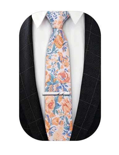 Image of Barry.Wang 100% Cotton Floral Ties for Men 63 inch Extra Long Necktie Clip