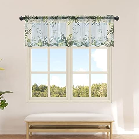 Eucalyptus Leaves Sheer Valance Curtains Cover