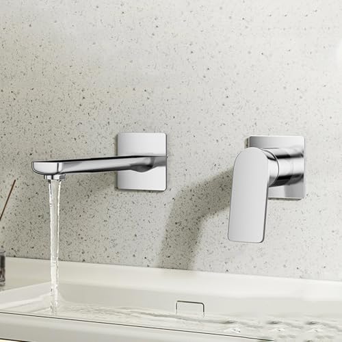 BiaoTeng Robinet Encastrer Lavabo 2 Trous Laiton Chaud et Froid Mural Robinet Encastré Salle de Bain Mitigeur de Lavabo Chrome