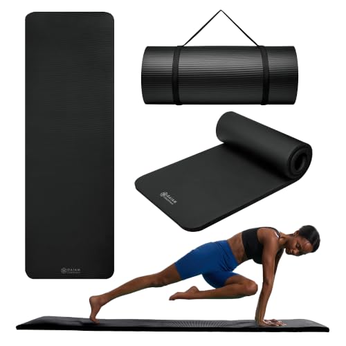 Image of Gaiam Thick Yoga Mat, Exercise & Fitness Mat with Easy-Cinch Carrying Strap | Non-Slip NBR Foam | Joint Cushioning | Yoga, Pilates, Fitness & Floor Workouts | 72 inchL x 24 inchW