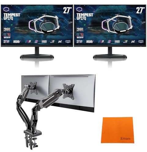 Image of Emars Tempest GP27Q 27 inch 2K IPS 165Ghz MiniOLED Gaming Monitor (2 Pack) Bundle + Adjustable Monitor Desk Mount Swivel Stand + Microfiber Cloth