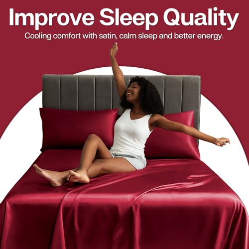 Image of MR&HM Satin Pillowcase for Hair and Skin, Silk Satin Pillowcase 2 Pack, King Size Pillow Cases Set of 2, Silky Pillow Cover with Envelope Closure (20x40, Burgundy)