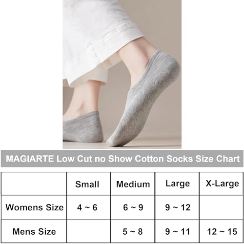 Image of MAGIARTE Cotton No Show Socks Soft Pure Cotton Low Cut Athletic Invisable Non Slip Socks for Women and Men