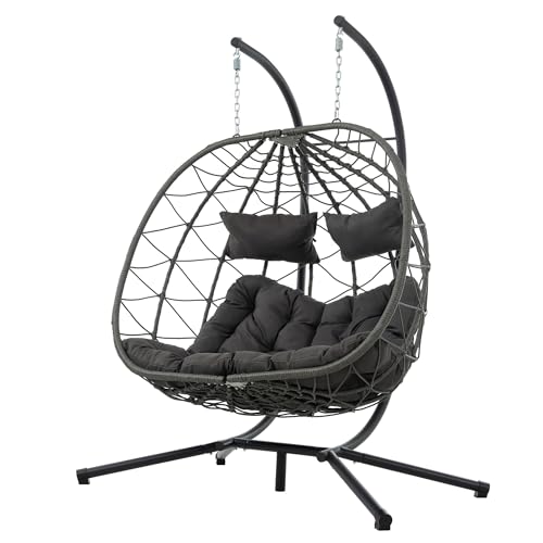 Double Hanging Egg Chair Indoor Outdoor, Foldable Patio Egg Swing