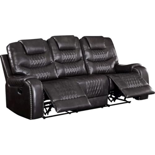 Image of Torque - Mikkel Leatherette Recliner Sofa 3 Seater Manual- Black | Three-Seater Recliner Couch Chair | Triple 3 Seater Recliner Sofa for Living Room 1 Year Warranty
