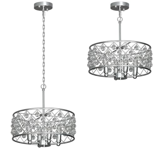 Image of HOMCOM Crystal Chandelier Adjustable Height 4-Light E14 Base Silver Tone