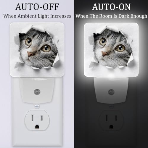 Image of NEWzone Funny Cat Night Light [2 Pack], Plug in Wall Led Night Lights Decor for Boys Girls Room, Dusk to Dawn Sensor Wall Lamp for Stairway /Bedroom /Kitchen /Nursery Room