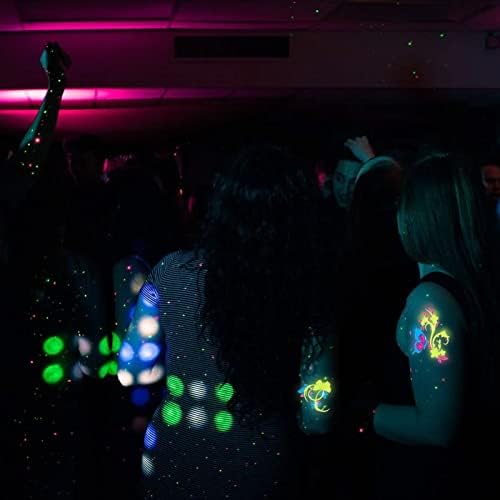 6 Large Sheet Glow UV Neon Temporary Tattoos Halloween Waterproof Tattoo Stickers Body Art Temporary Tattoos Christmas Luminous Temporary Tattoos Fluorescent Tattoo Stickers Neon Tattoos Glow in Dark