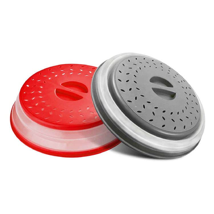 Wamba Vented Collapsible Microwave Splatter Proof Food Plate Cover With Easy Grip Handle Dishwasher-Safe, BPA-Free Silicone & Plastic, 10.5? Round, (Red) X2