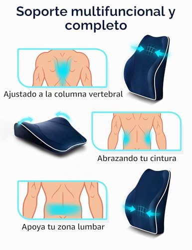 Miniatura 5 de Travel Ease Cojín De Soporte Lumbar Ergonómico,Respaldo De Espuma Viscoelástica Para Asiento De Automóvil,Silla De Oficina, Respaldo Con Cubierta Antiestática Y Correas Ajustables Dobles,Azul Oscuro