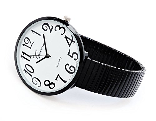 Black Super Large Face Flat Stretch Band Easy to Read Watch2