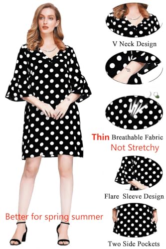 Image of BUENOS NINOS Dresses for Womens Summer Bell Sleeve V-Neck Shift Dress Mini Dress