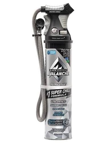 Black Diamond Avalanche AC Recharge Kit Refrigerent Self Sealing Can R-134a for MVAC Super Chill Formula 18oz with Digital Guage and Smart Clips