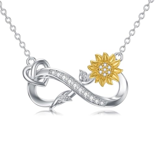 ZBA Natural Diamond Sunflower Necklace for Women, 18K Gold Plated Sterling Silver You Are My Sunshine Sunflower Gifts for Mom Her, Fine Jewelry 18+2 Inches(Color F-G/Clarity I1-I2)