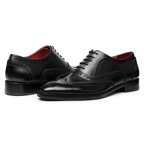 Image of Lethato Wingtip Brogue Oxford Handcrafted Men's Genuine Leather Lace up Dress Shoes