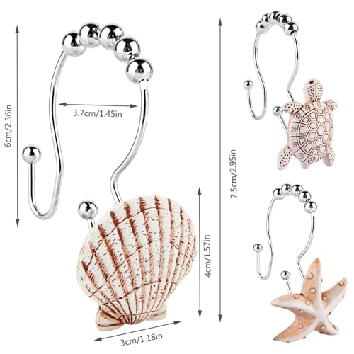 Double Shower Curtain Hooks,12Pcs Seashell Shower Curtain Rings Double Shower Curtain Hooks Decorative Bathroom for Home Bathroom Bedroom Living Room — view 4