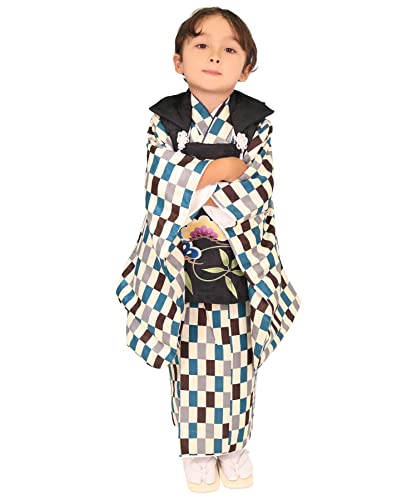 [KYOETSU] [キョウエツ] 七五三 3歳 着物 男の子 被布 フルセット しちごさん (3.聡慧の変わり市松, 90-100cm)のサムネイル