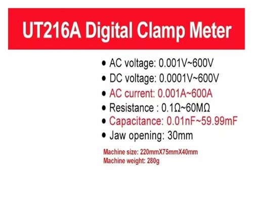 Multímetro Pinza Digital UT216A 600A AC DC Corriente Rango Automático, Multímetros NCV, V.F.C Diodo, Linterna, Temperatura miniatura 2