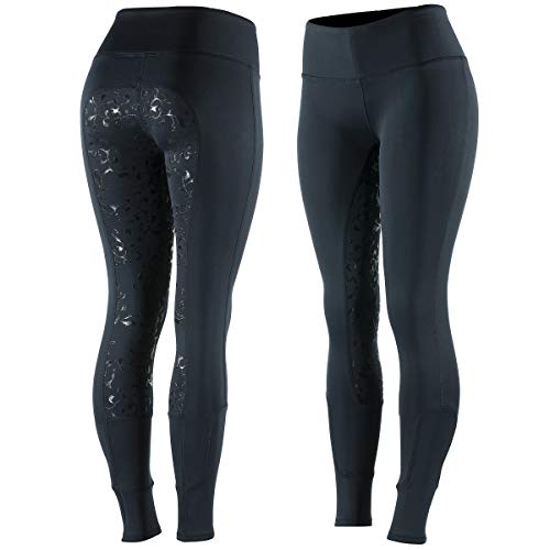 Finn Tack Horze Women's Ladies Dark Blue Floral Print Silicone Full Seat English Riding Breeches with Fleece Inside (US 22/EU 34)