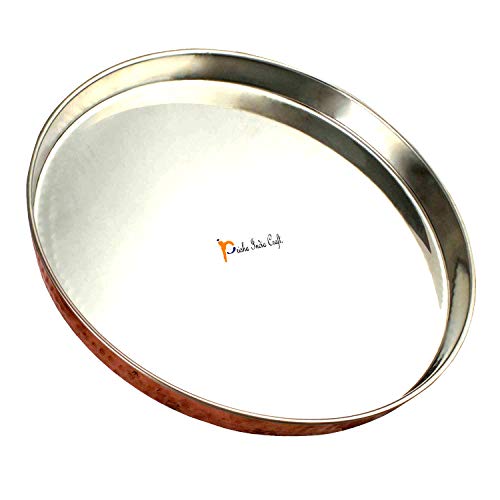 Skavij Copper Stainless Steel Round Dinnerware Service Platter Thali (12 Inch, Pack Of 2) #TOP2