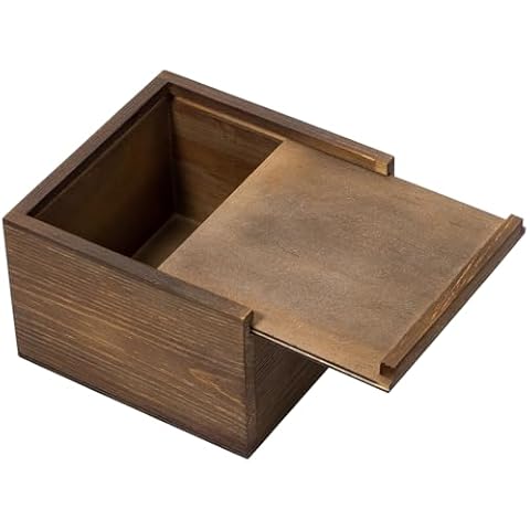 Useekoo Wooden Storage Box with Sliding Lid, 5.9"x5.9"x3.9" Vintage Keepsake Case, Rustic Gift Boxes for Art Hobbies, DIY Lovers, Desk Organizers, Cards, Decorations Cover
