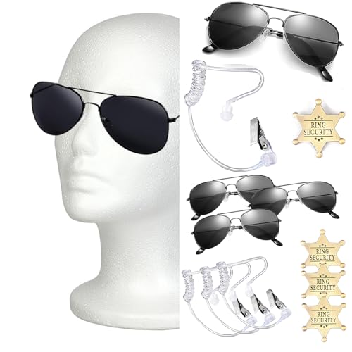 Déguisement d'Halloween sécurité secrète complet avec lunettes écouteur et badge - 2