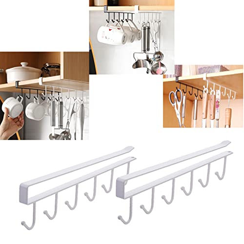 Aeixlum-2pcs Mug Holder,Coffee Cup Holder for Kitchen,Kitchen Utensil Storage Hook,Fit for 1 Inch Thickness Shelf or Less. (White)