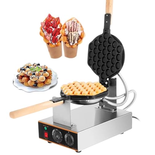 pealiritansemen Bubble Waffle Maker, Commercial Eggettes Waffle Machine - 180° Rotary Non-Stick Teflon Baking Mold, 50-250℃ Temperature&0-5min Time Adjustable,SingleHead