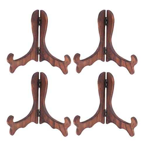 VOSAREA 4 Pezzi cavalletti portatarga in Legno per espositori Pieghevoli espositori per Piatti (Colore Paulownia Bruciato)