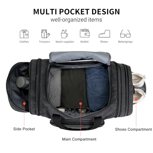 Image of WITZMAN Mens Duffle Bags for Traveling Canvas Weekender Travel Bag Expandable Overnight Bag Carry on Bag(A8007 Black)