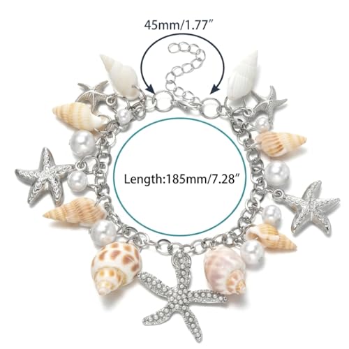 Image of Zibuyu Bracelet for Women and Girls Seashell Exotic Boho Adjustable Chain Seashell Accessories Starfish Conch Pearl Bracelet for Women Shell Jewellery Birthday Gift for Girls - 1Pcs