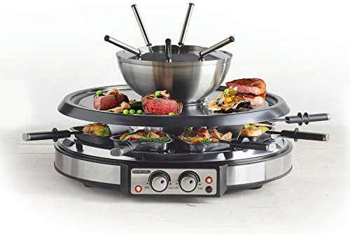 GIVENEU Electric Fondue Pot Sets with Barbecue Grill, 600ml Fondue Pot with 8 Forks and Electric Raclette Barbecue Grill, Dual Adjustable Thermostats, Perfect Fondue Grill Combo for Family Fun