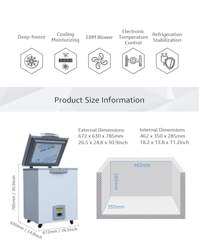Image of 50L Lab Freezer, -86℃(-122.8℉), Ultra Low Temp Commercial Freezer, Medical Freeze Fridge for Scientific Research, Sample, Cryogenic Refrigerator