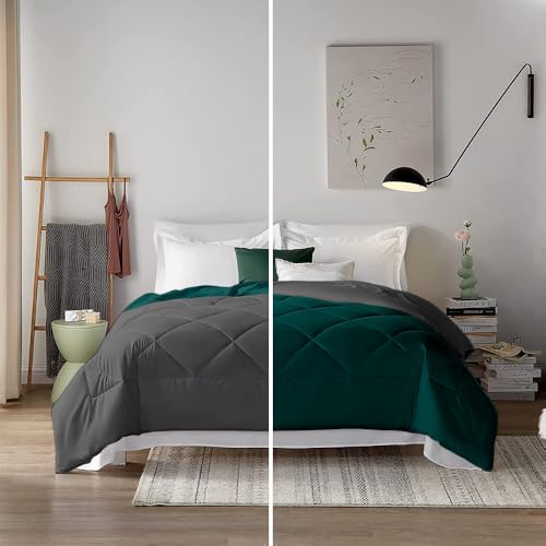 Image of Filbert 600 GSM Comforter for Single Bed | Super Warm Winter Quilt /Rajai | Thick Microfiber Blanket with Cloud-Soft Fill | Luxury Bedding for Winters - 60x90 Inch | Teal /Dark Grey