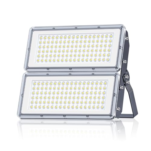 LAMLAMCK 200 W Focos LED para exteriores, 20000 LM super brilhante projetor LED exterior com transformador, Floodlight branco frio 7000 k, IP67 impermeável luz exterior para garagem, pátio, estádio