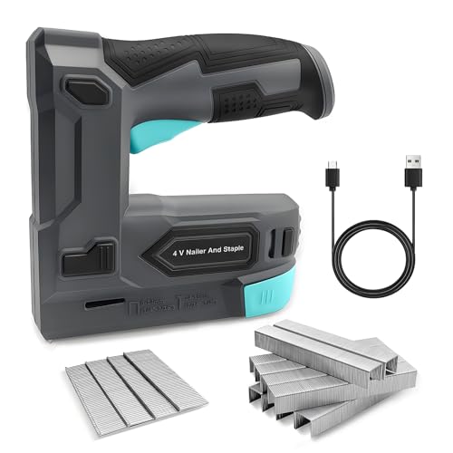 BLUEMARS 4V Small Cordless Staple Gun Brad Nailer 2 in 1 Electric 6-14mm Nail Gun 14-15mm Staple Gun with 400 Staples & 100 Nails for Upholstery Carpentry and Woodworking Projects DIYer