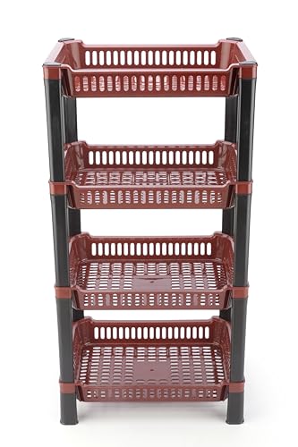 Image of U-Max Multi Tire Kitchen Storage Rack, Plastic Utility Shelf Organiser, Space Saving Storage Solution, Revolving Vegetable Rack (Maroon, 4)