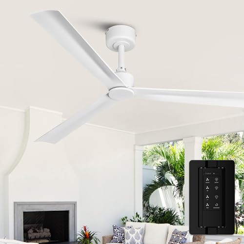 White Ceiling Fan No Light with Remote, Modern DC Motor Ceiling Fans without Lights for Bedroom, Reversible Quiet Indoor Outdoor Ceiling Fans for Patios Living Room, 6 Speeds, Timer, 50 Inch