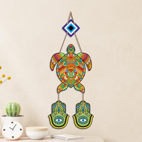 Image of Artvibes Sea Turtle Nazar Battu Wall Hanging for Home Entrance | Evil Eye MDF Decorative Wall Art | Positive Energy Vastu Decor for Living Room | Bedroom | Office & Main Door | Gift Item (WH 8544N)
