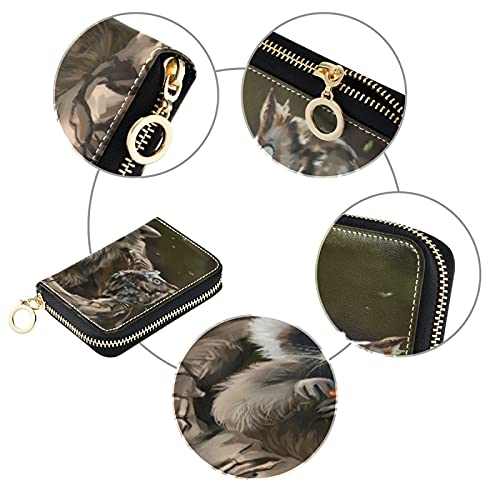 Raccoon Owl Animal Grey Credit Card Coin Wallet, Rfid Blocking Compact Women Leather Card Holder, Key Change Organizer, Zipper Purse Clutch Pouch Pocket #TOP2