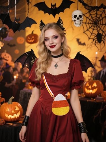 Halloween Purse for Women Beaded Pumpkin Boo Ghost Candy Corn Crossbody Shoulder Bag Halloween Costume Bag Outfits2