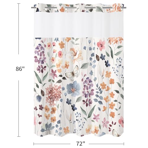 Litabel No Hook Ivory Watercolor Floral Shower Curtain and Liner Set, 72x86 by Litabel - Used condition - Image 2