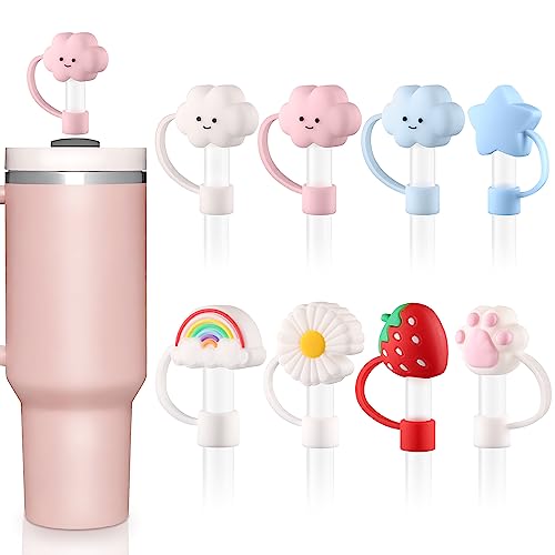 10Mm Drinking Straw Covers Cap For Stanley Cups, 8Pcs Reusable Silicone Straw Covers Topper For Stanley 30 Oz 40 Oz Tumbler With Handle, Cute Cloud Straw Dispenser Tips For Stanley Cups Accessories #TOP7