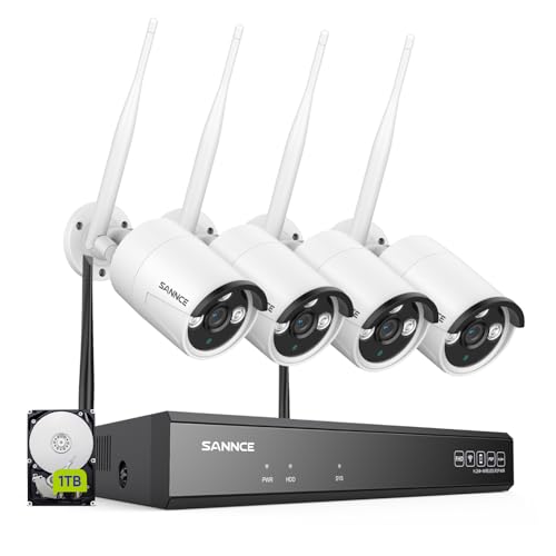 SANNCE 10CH 5MP Wireless NVR Security Camera System with 1TB HDD 4Pcs 5MP Outdoor Indoor WiFi Cameras 100ft Night Vision H.264+ Motion Alert AI Human Detection Waterproof Compatible with Alexa