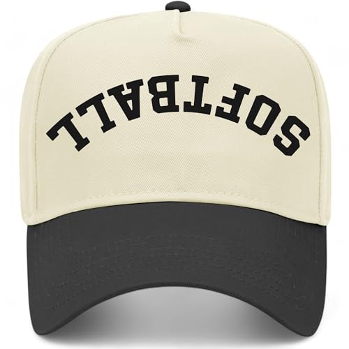 Softball Upside Down Reversed Vintage Trucker Hat | Premium Adjustable Snapback Baseball Hat for Men & Women (US, Alpha, One Size, Black/Natural)