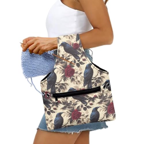 Image of ZUXONGSY Crow Yarn Storage Bag for Women Rose Knitting Project Bag Vintage Knit Wrist Bag Lightweight Crochet Organizers and Storage