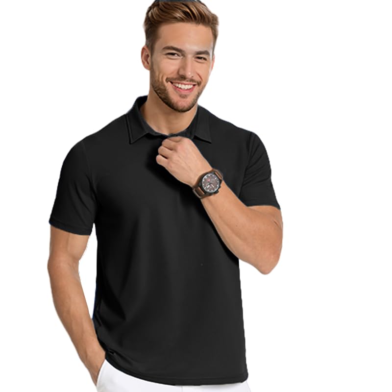 Short Sleeve Polo Shirt for Men & Women, Casual Soft Loose-Fit Polo Shirts (Black) - Main Image